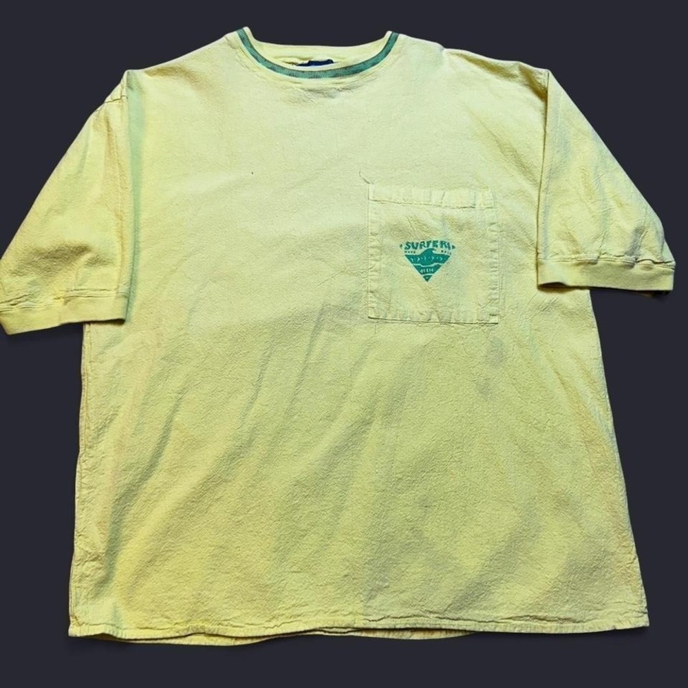 GITANO‎ WAVE RHYTHM Vintage 80s Yellow Crinkle Cotton Surfers T-shirt small